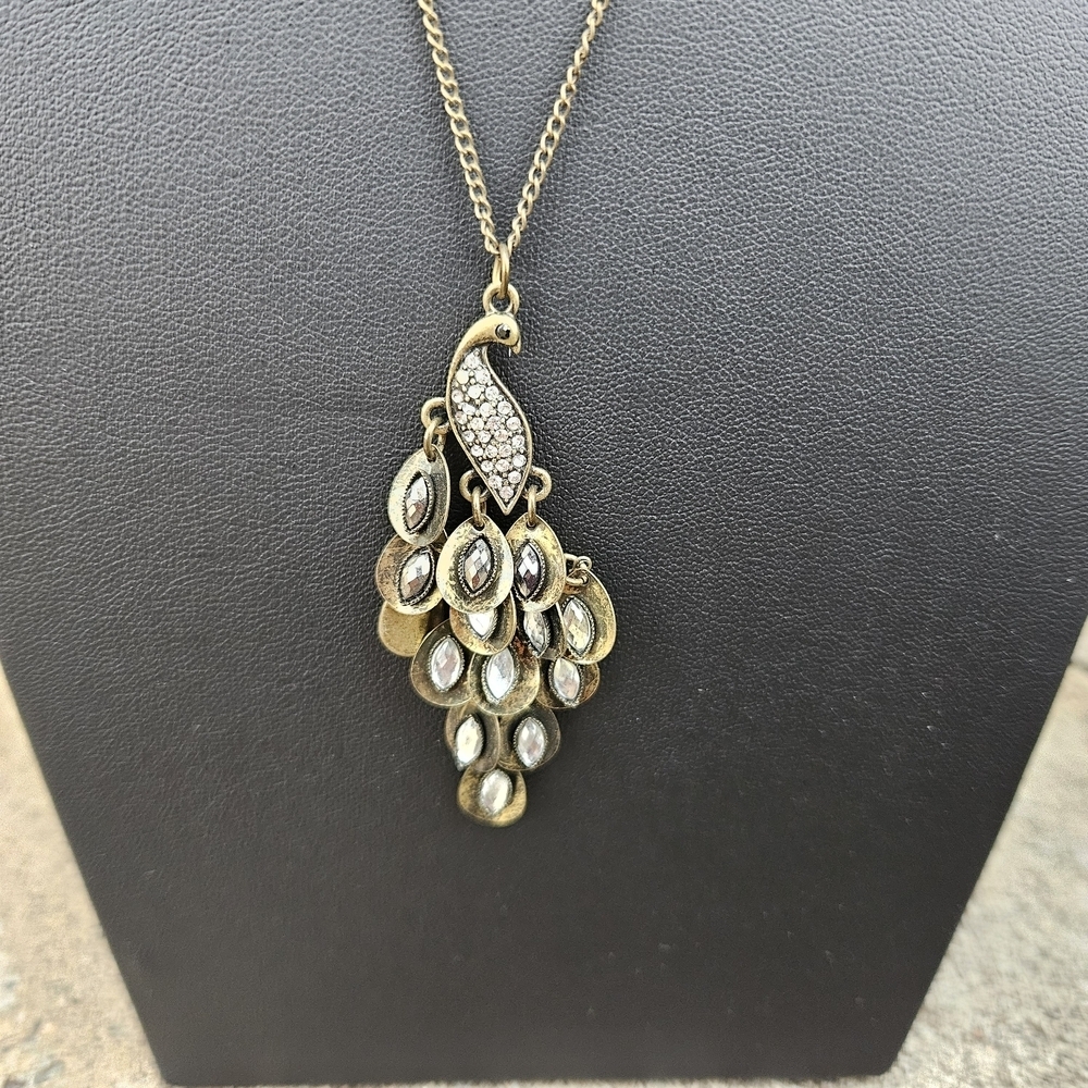 Aeropostale Gold and Silver Peacock Necklace Long Layering Animal Jewelry
